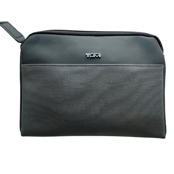 TUMI Small Zip Pouch Soft Sided Travel Case Toiletry Bag Black Grey - Picture 1 of 4